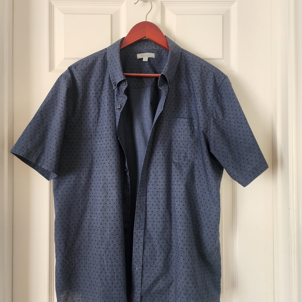 Method Casual Navy Blue Button-Down Shirt for Men, Short Sleeve, Size M